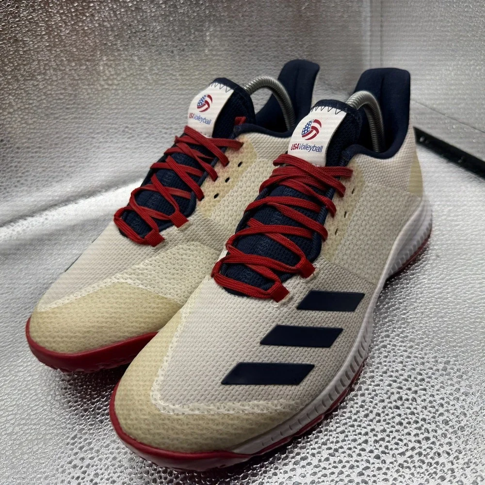 Size 9 Adidas USA White/Collegiate Navy/Power Red Womens Volleyball Shoes EF0131